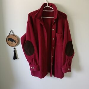 Cherokee Fleece Button-down Shaket With Professor Patches/Elbow Patches